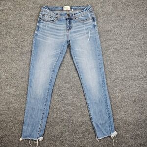 Buckle BKE Stella Skinny Jeans Womens 26 Frayed Hem Mid Rise Med Wash Denim Blue